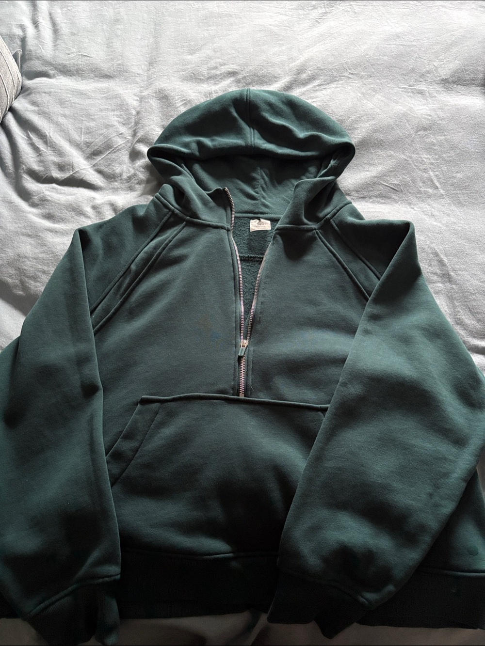 Dark Green Women’s Half-Zip Hooded Crop Sweatshirt